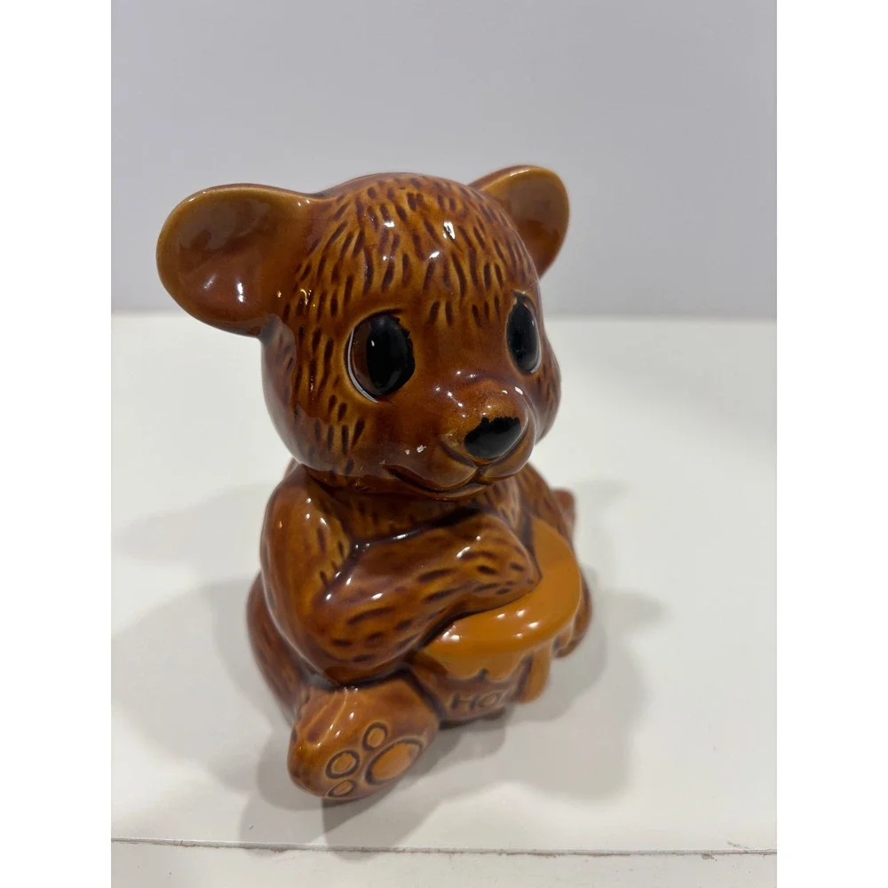 Vintage Ceramic Honey Bear Jar Brown Glossy Figurine Made in Taiwan 5.5